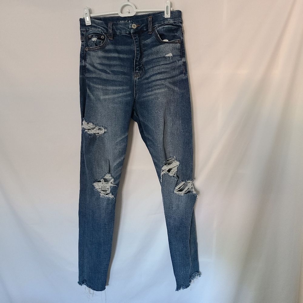 American‎ Eagle Curvy Super Hi-Rise Jegging Destroyed Distressed sz 4
